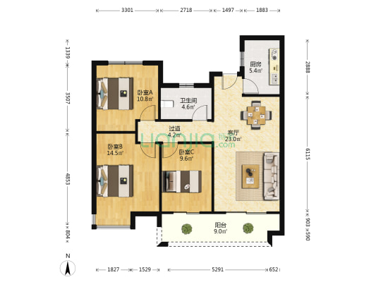 富力银禧悅城 3室1厅1卫 104平方