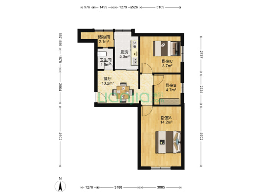 金二小学北 3室1厅1卫 61平方