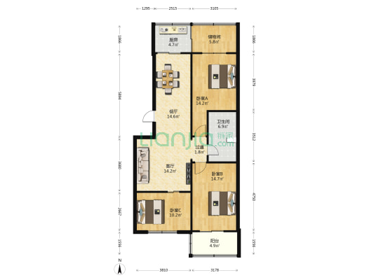 太原市小店区种子公司宿舍 3室2厅1卫 111平方
