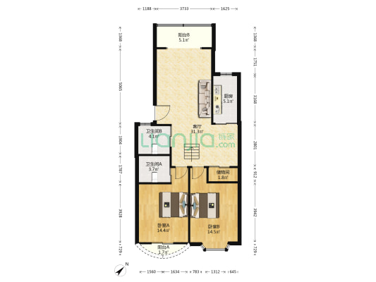 欧景苑二期 2室1厅2卫 98平方