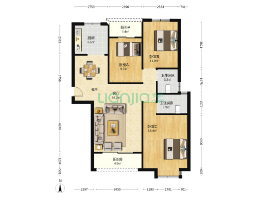 密登堡·桂苑 3室1厅2卫 123平方