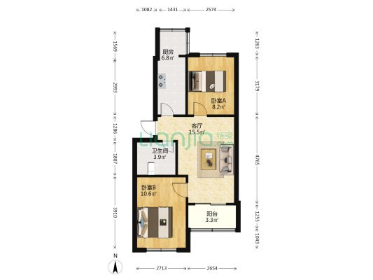 万柏林区民政局宿舍 2室1厅1卫 62平方