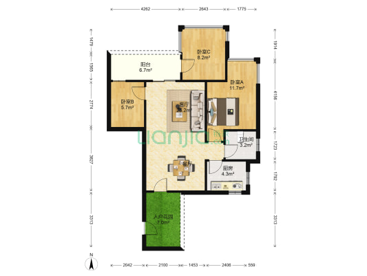 时代花生二期 3室1厅1卫 75平方
