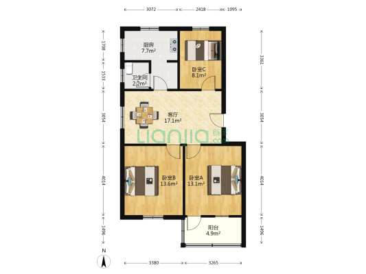 盘门路散盘 3室1厅1卫 81平方