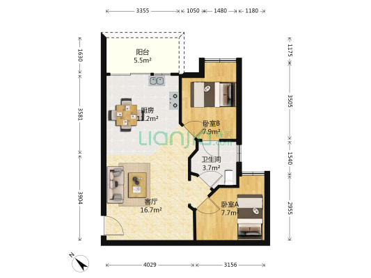 彩云居 2室1厅1卫 63平方