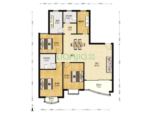 淮海世纪花苑 3室1厅2卫 148平方