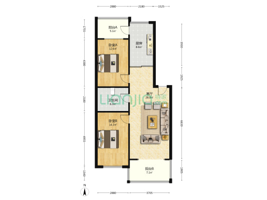 湖滨小镇 2室1厅1卫 103平方