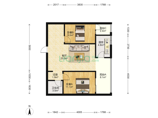 润城七区 2室1厅1卫 78平方