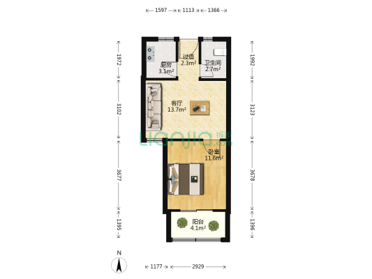 东来家园 1室1厅1卫 54平方
