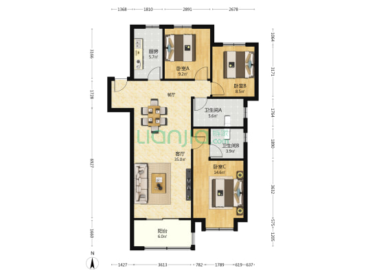 华润置地·未来城市 3室1厅2卫 119平方