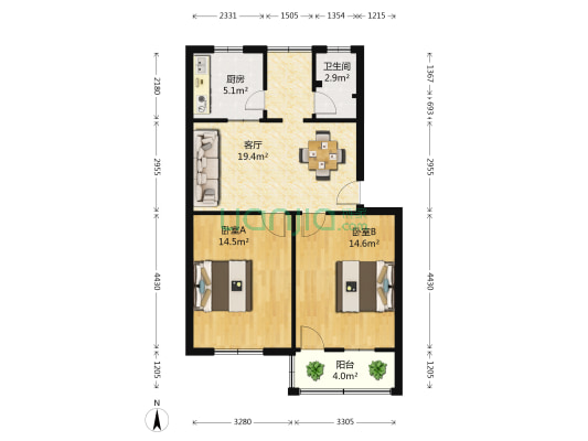 西皋新村 2室1厅1卫 74平方