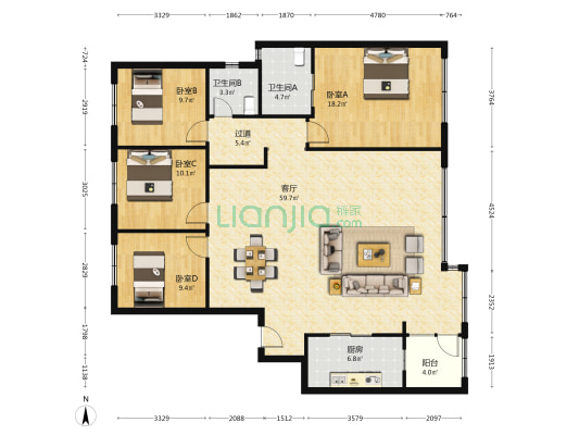 锦江金茂府 4室1厅2卫 164平方