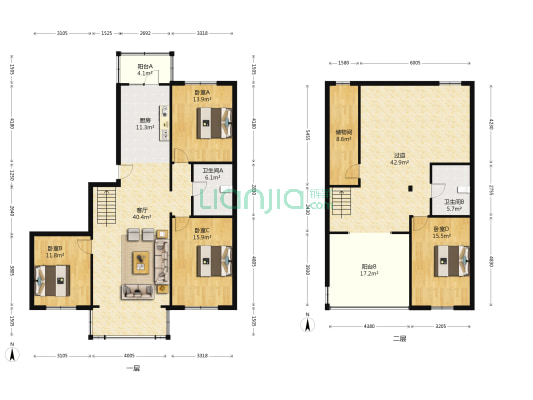 军安绿色家园 4室1厅2卫 210平方
