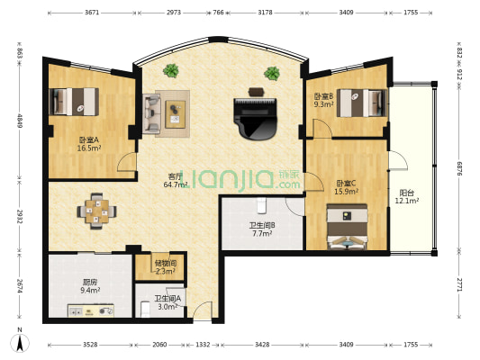 宏源大厦住宅区 3室1厅2卫 180平方