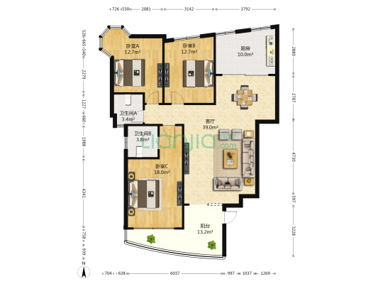 洪都雅苑小区 3室1厅2卫 143平方