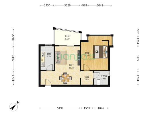 荣德花园 1室1厅1卫 66平方