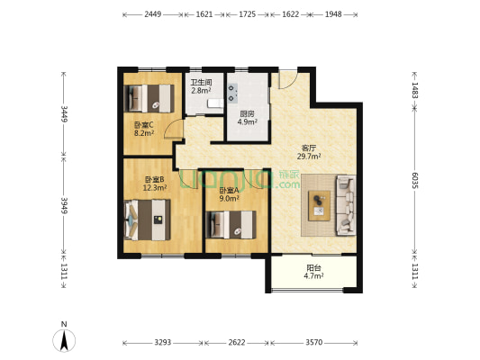 碧桂园凤凰城东区 3室1厅1卫 108平方