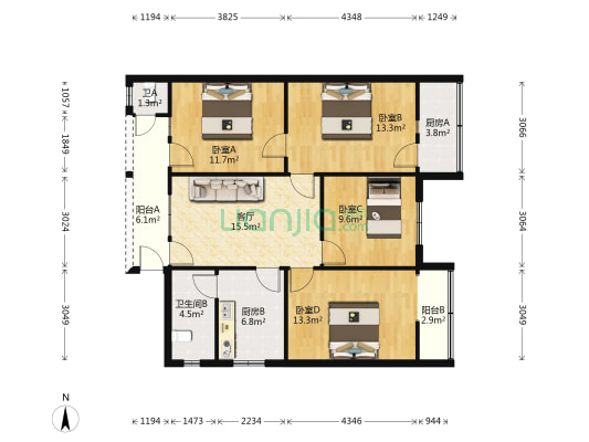 南坛路一段173号 4室1厅2卫 108平方