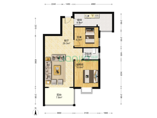 华银天际二期B区 1室1厅1卫 81平方