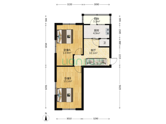 汽轮机家属小区 2室1厅1卫 62平方