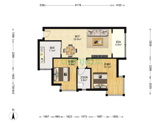 正隆桂花苑 2室1厅1卫 80平方
