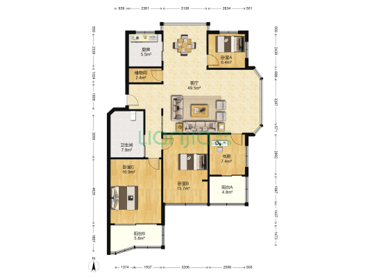 银竹花苑 4室1厅1卫 137平方