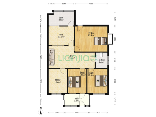 文化小区 3室2厅1卫 127平方