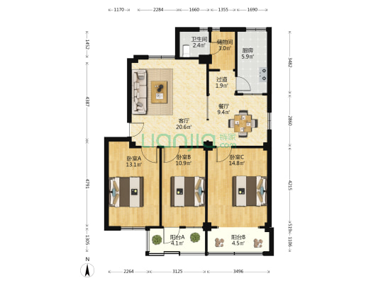 省国税局宿舍 3室2厅1卫 99平方