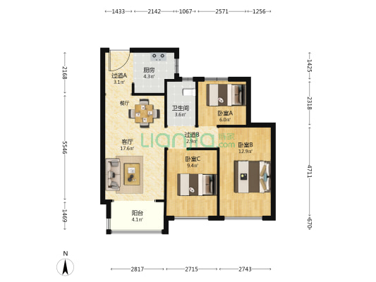 大正水晶森林二期 3室1厅1卫 87平方