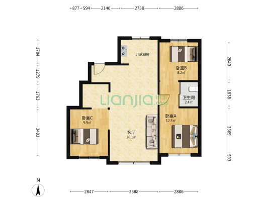 龙腾英才时代 3室1厅1卫 97平方