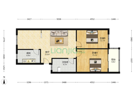 铁路宿舍 2室1厅1卫 93平方