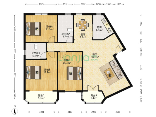 松风花园 3室2厅2卫 161平方