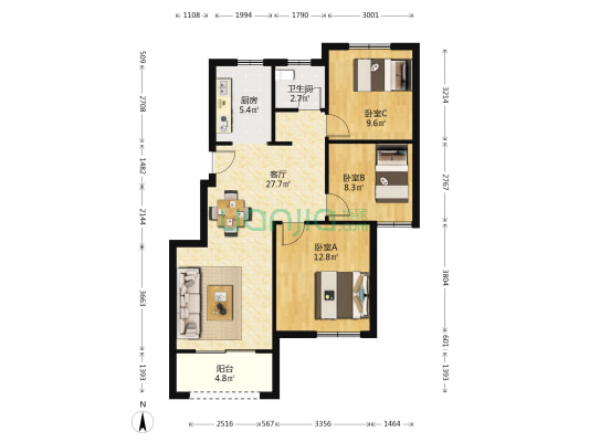 山澜苑 3室1厅1卫 92平方