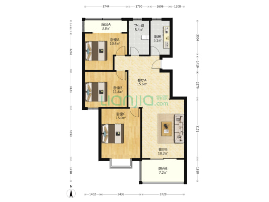 海德苑 3室2厅1卫 115平方