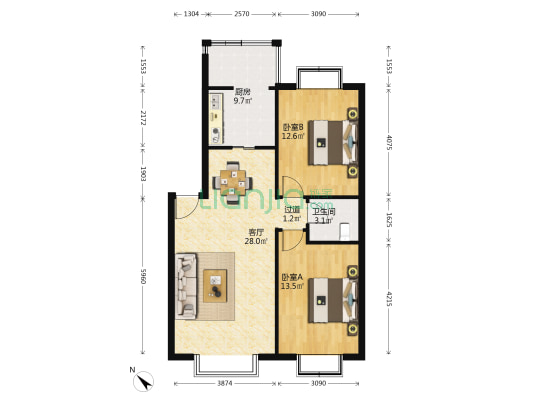 紫云居 2室1厅1卫 85平方
