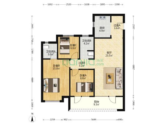 越秀·星汇城 3室1厅2卫 108平方