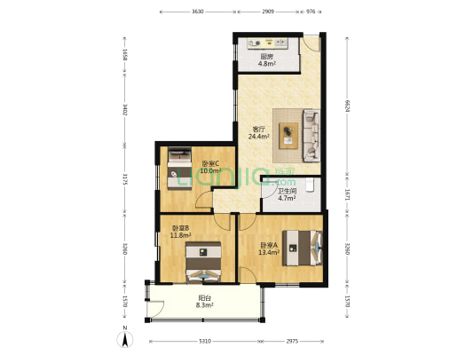 金都花园(鹿城区) 3室1厅1卫 87平方