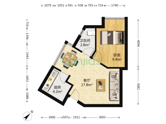 万国港 1室1厅1卫 50平方