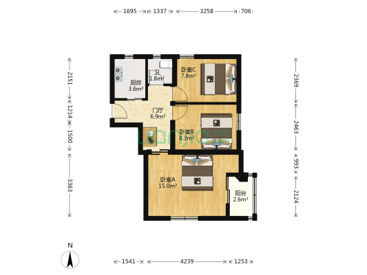 帽儿胡同45号院 3室0厅1卫 60平方