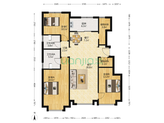 万科云山 3室2厅2卫 122平方