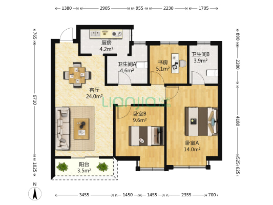 恒茂未来都会三期 3室1厅2卫 88平方