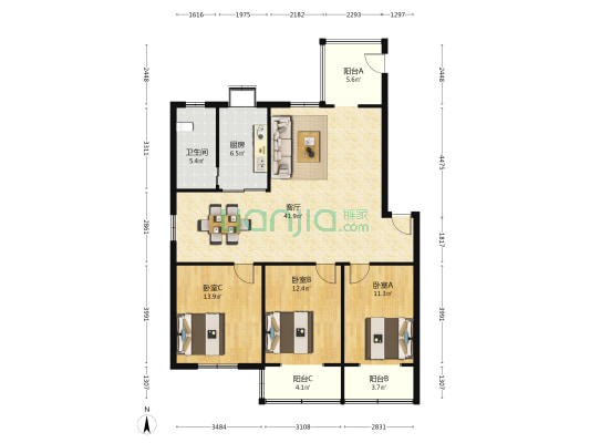 联盟小区 3室1厅1卫 115平方