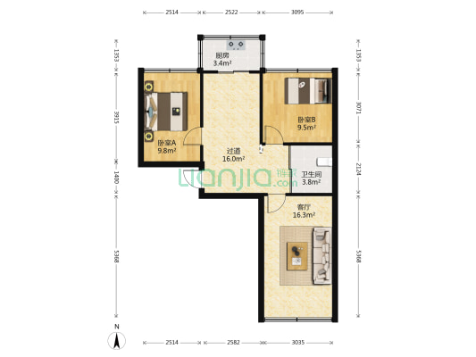 学府嘉园 2室1厅1卫 78平方