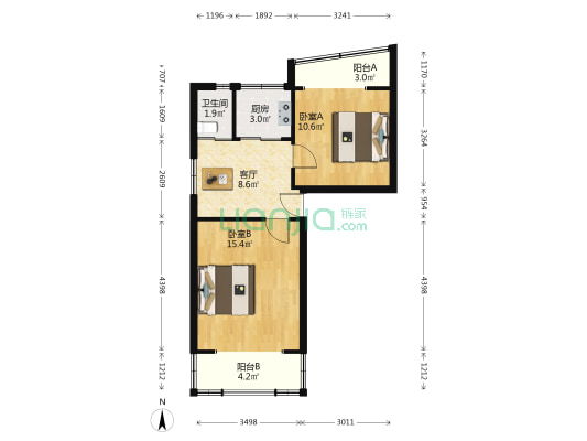 人民中路162号 2室1厅1卫 57平方