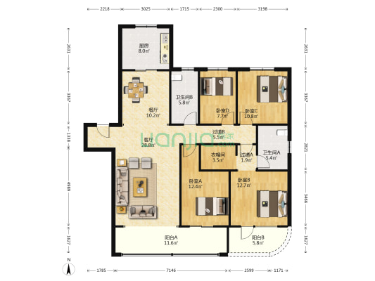 新城红岛湾盛昱 4室2厅2卫 173平方