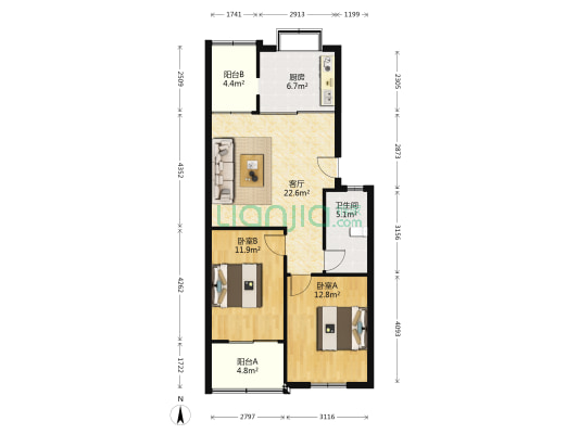 祝甸东方花园 2室1厅1卫 86平方