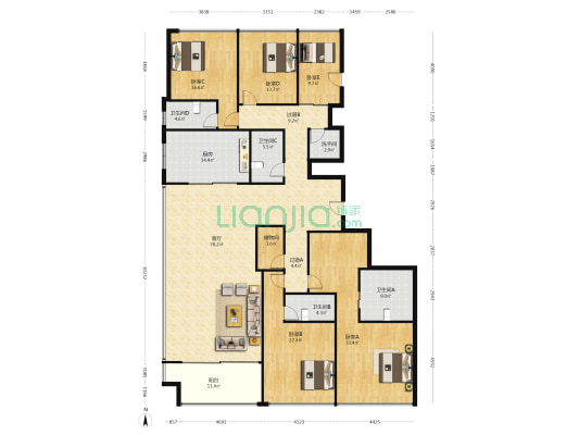 棠前嘉座 5室1厅5卫 344平方
