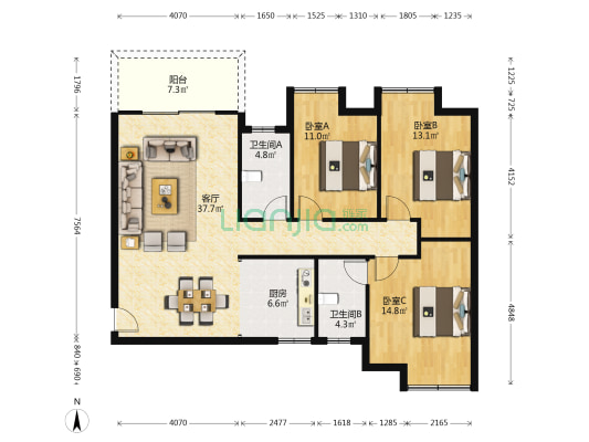 彰泰花千树 3室1厅2卫 114平方