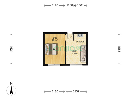 北行社区 1室1厅0卫 56平方