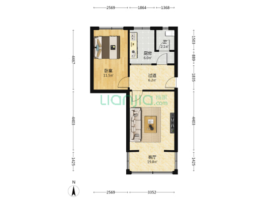 塔山西街 1室1厅1卫 51平方